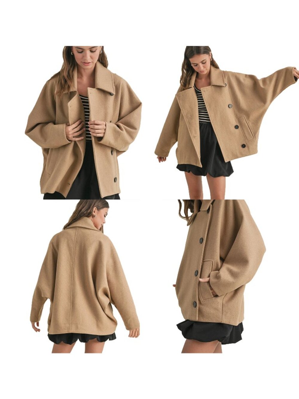 NWOT Zara Coat Womens M-L Camel Cocoon Cape Oversized Lined Short Manteco Wool